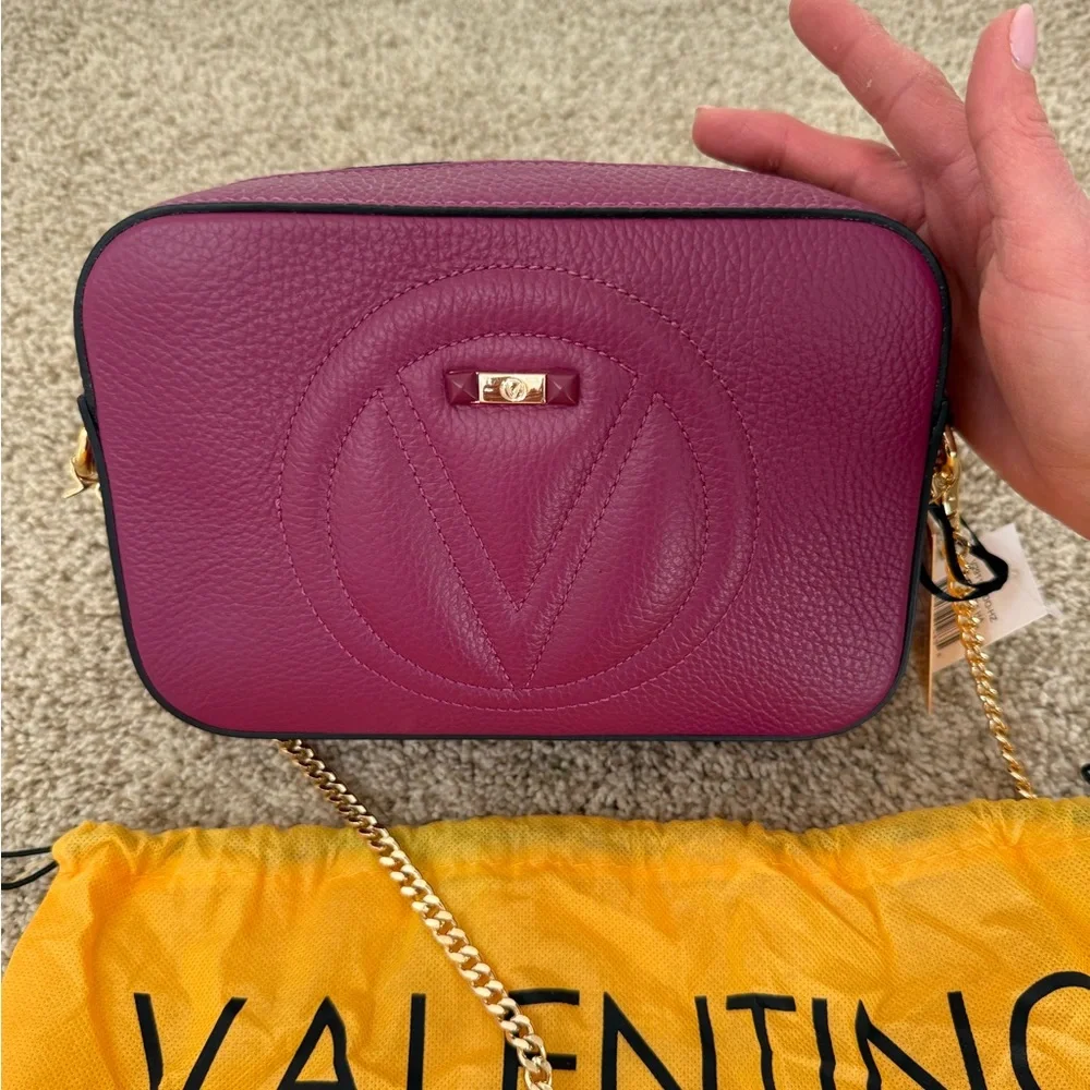 NWT Valentino Leather Camera Crossbody Bag Dark Magenta